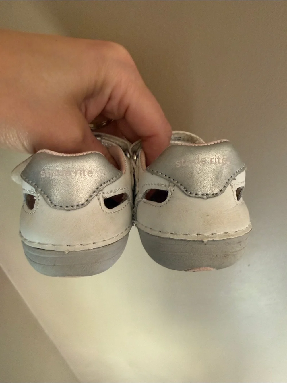 Stride Rite White and Pink Star Accent Mary Jane Walker Shoes
